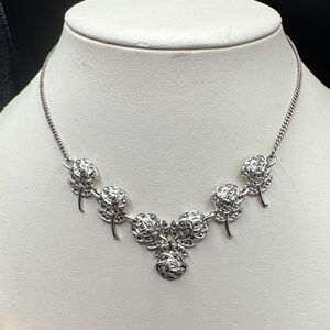 Sterling Silver Floral Cluster Necklace Heavy 13 inches choker